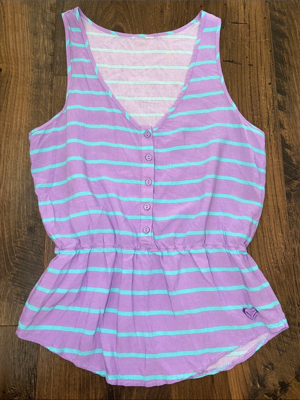 Roxy Lavender & Aqua Striped Button-Front Tank